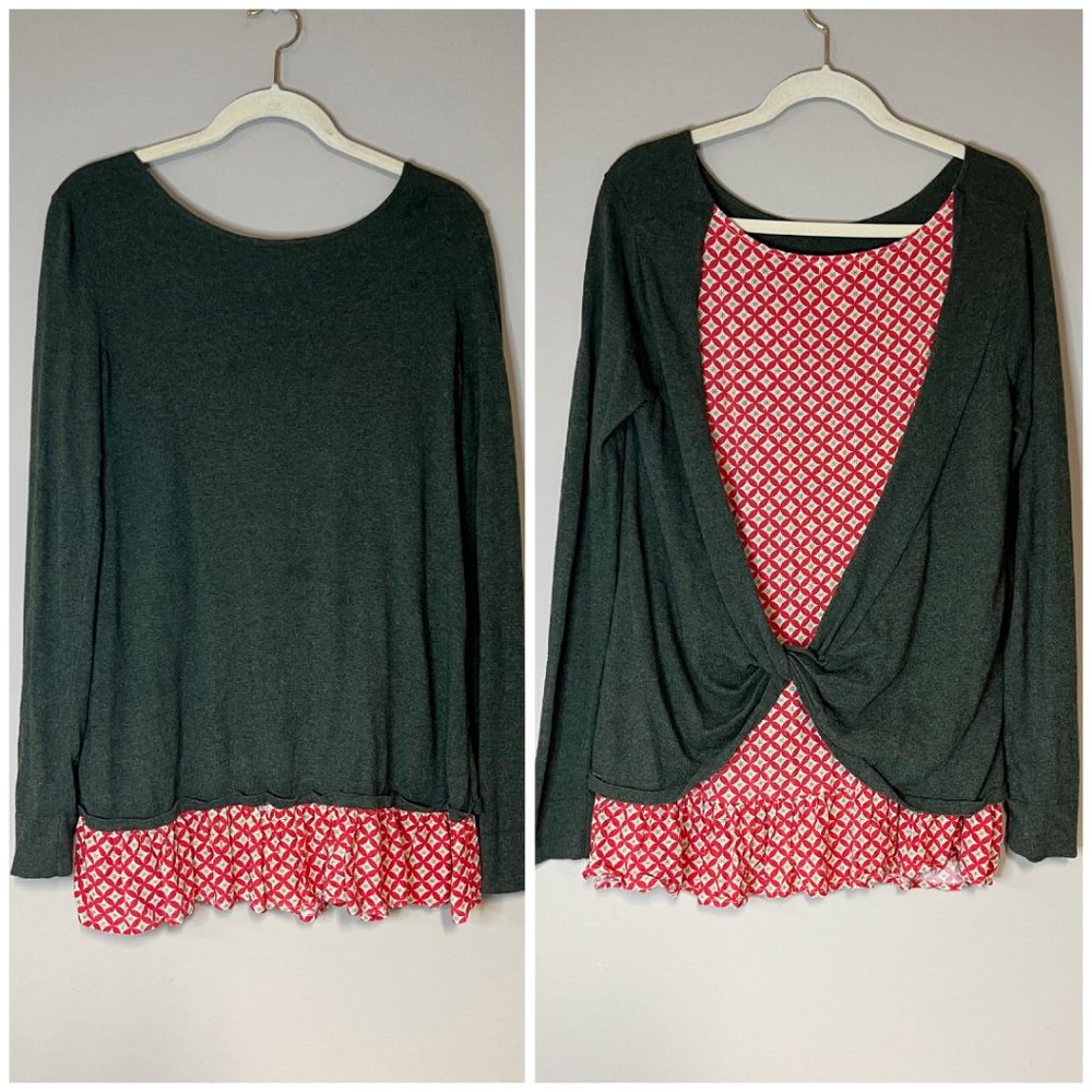 Matilda Jane My Miracle Sweater with Green & Red Ruffle Twist Layer